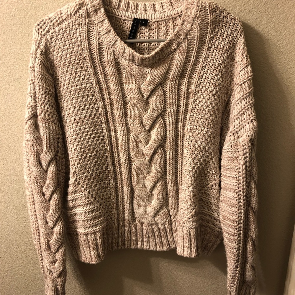 Pink and white crochet sweater
